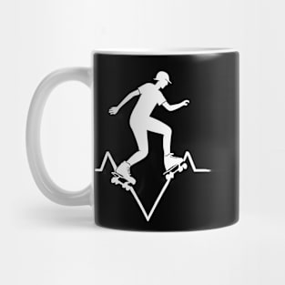 Roller Skate line drawing and heartbeat in white for skaters and roller derby fans Mug